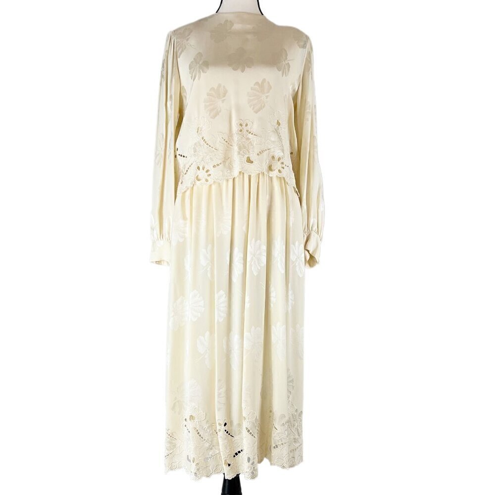 Vintage Umi Collections by Anne Crimmins 100% Silk Cream Dress &‎ Jacket Size 8